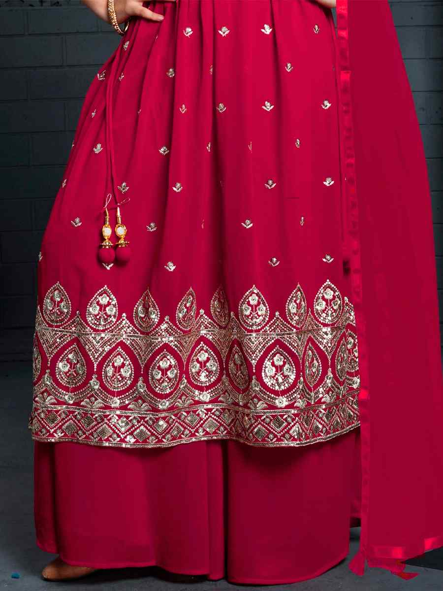 Pink Georgette Embroidered Festival Wedding Kurta Sharara Girls Wear