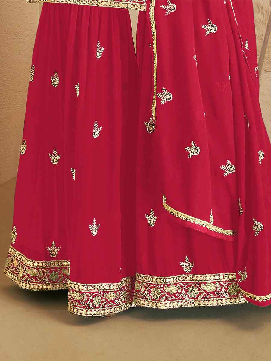 Pink Georgette Embroidered Festival Wedding Palazzo Pant Salwar Kameez