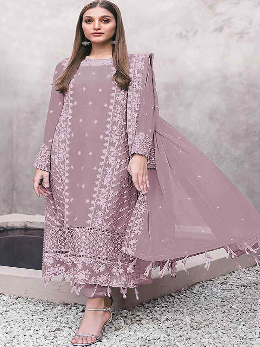 Pink Georgette Embroidered Festival Wedding Pant Salwar Kameez