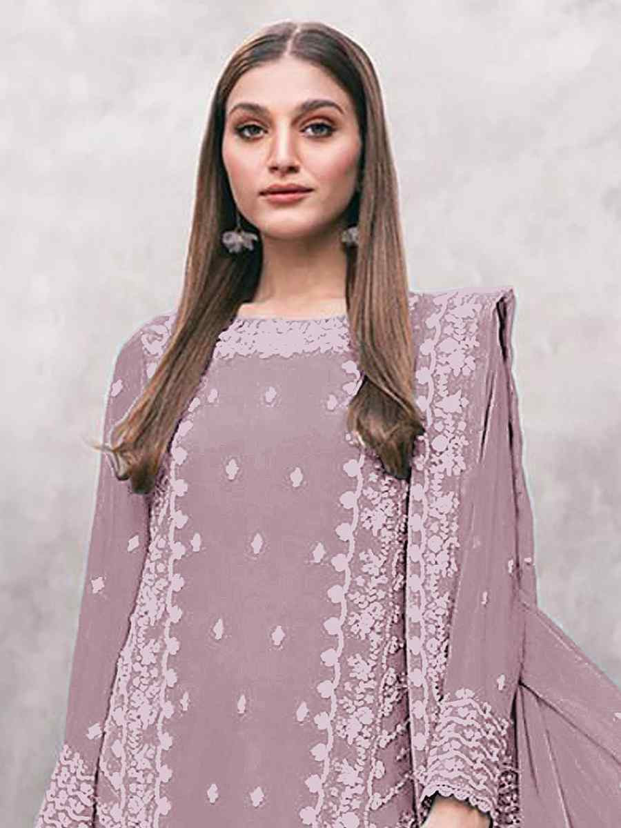 Pink Georgette Embroidered Festival Wedding Pant Salwar Kameez
