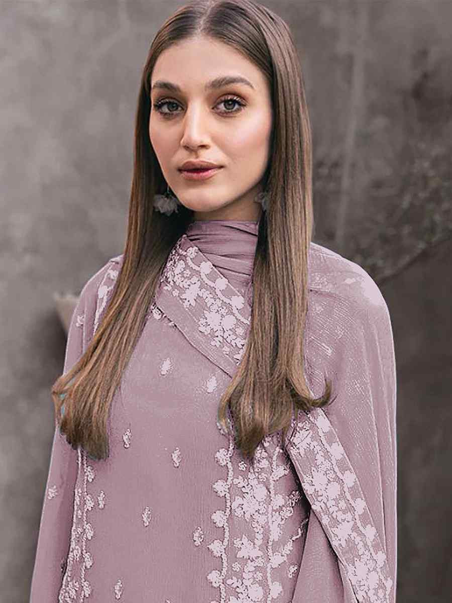 Pink Georgette Embroidered Festival Wedding Pant Salwar Kameez