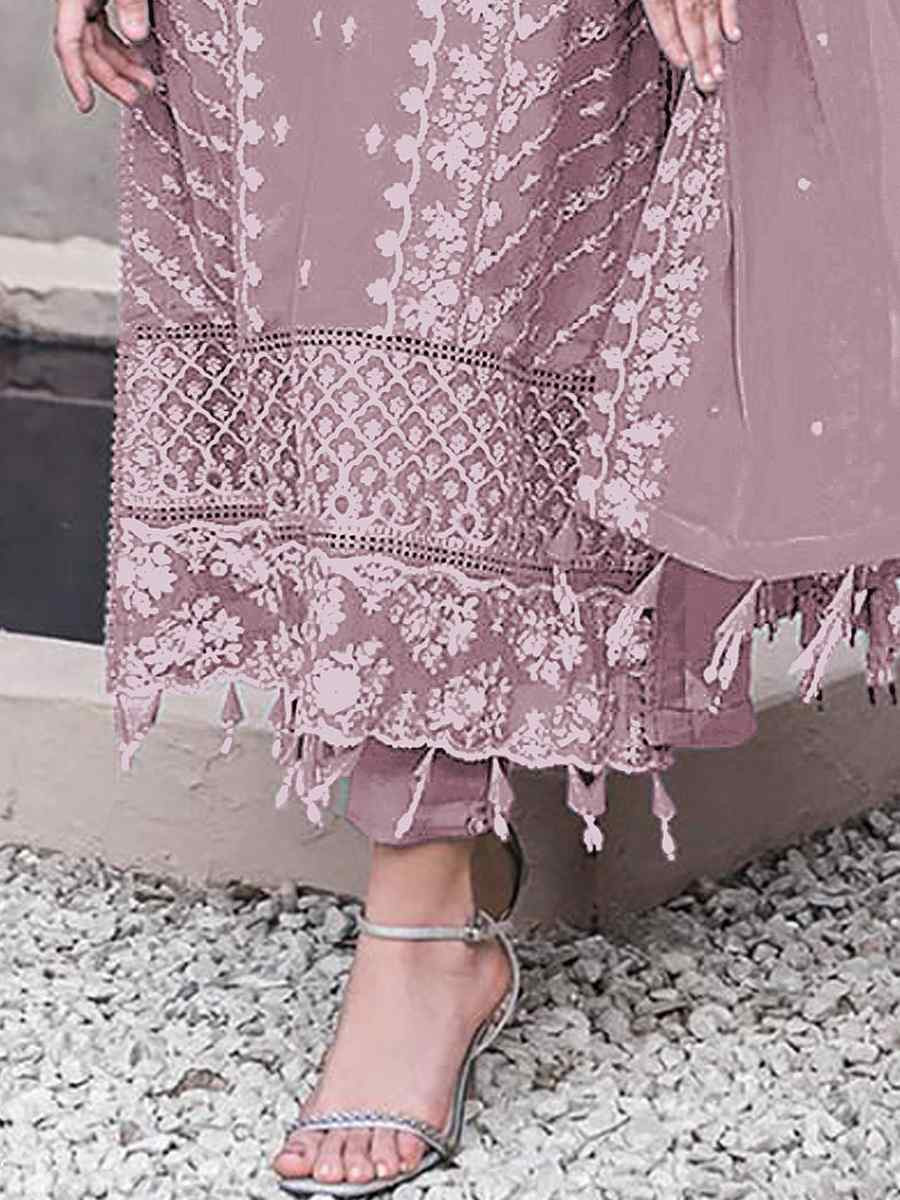 Pink Georgette Embroidered Festival Wedding Pant Salwar Kameez