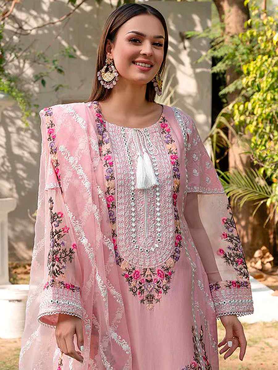 Pink Georgette Embroidered Festival Wedding Pant Salwar Kameez