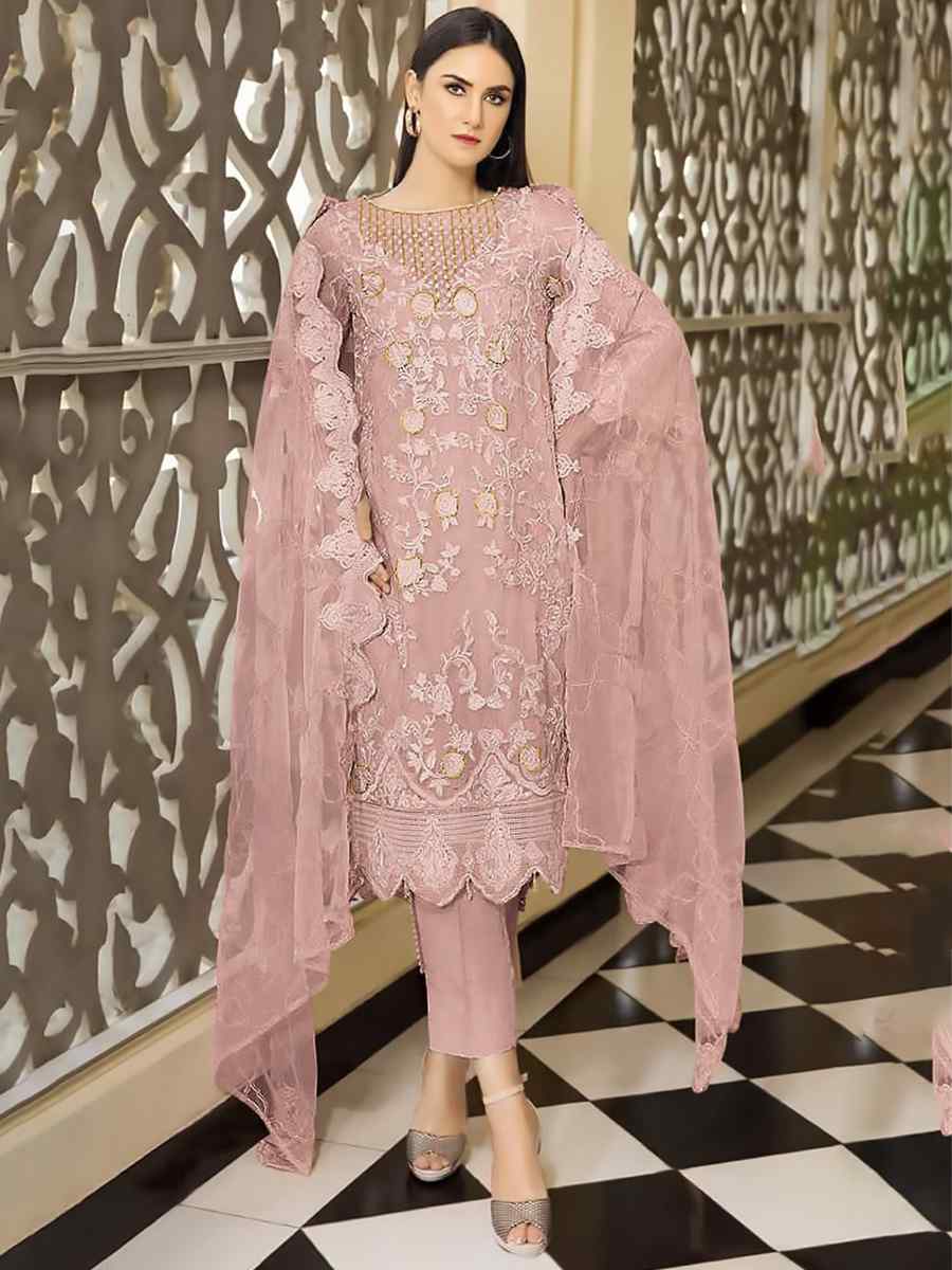 Pink Georgette Embroidered Festival Wedding Pant Salwar Kameez