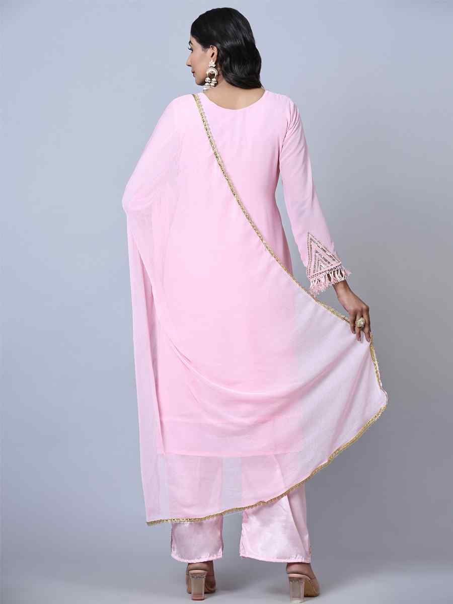 Pink Georgette Embroidered Festival Wedding Pant Salwar Kameez