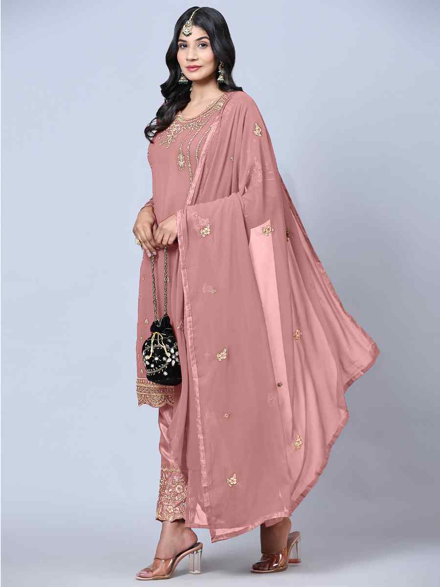 Pink Georgette Embroidered Festival Wedding Pant Salwar Kameez
