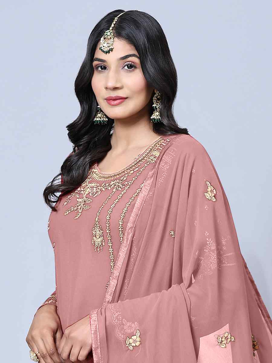 Pink Georgette Embroidered Festival Wedding Pant Salwar Kameez