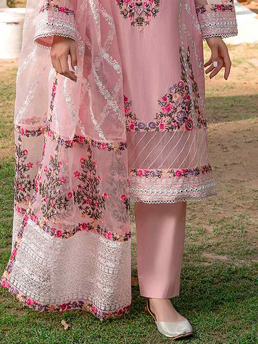 Pink Georgette Embroidered Festival Wedding Pant Salwar Kameez