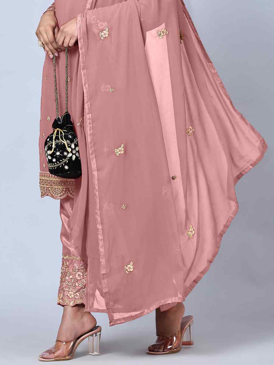 Pink Georgette Embroidered Festival Wedding Pant Salwar Kameez