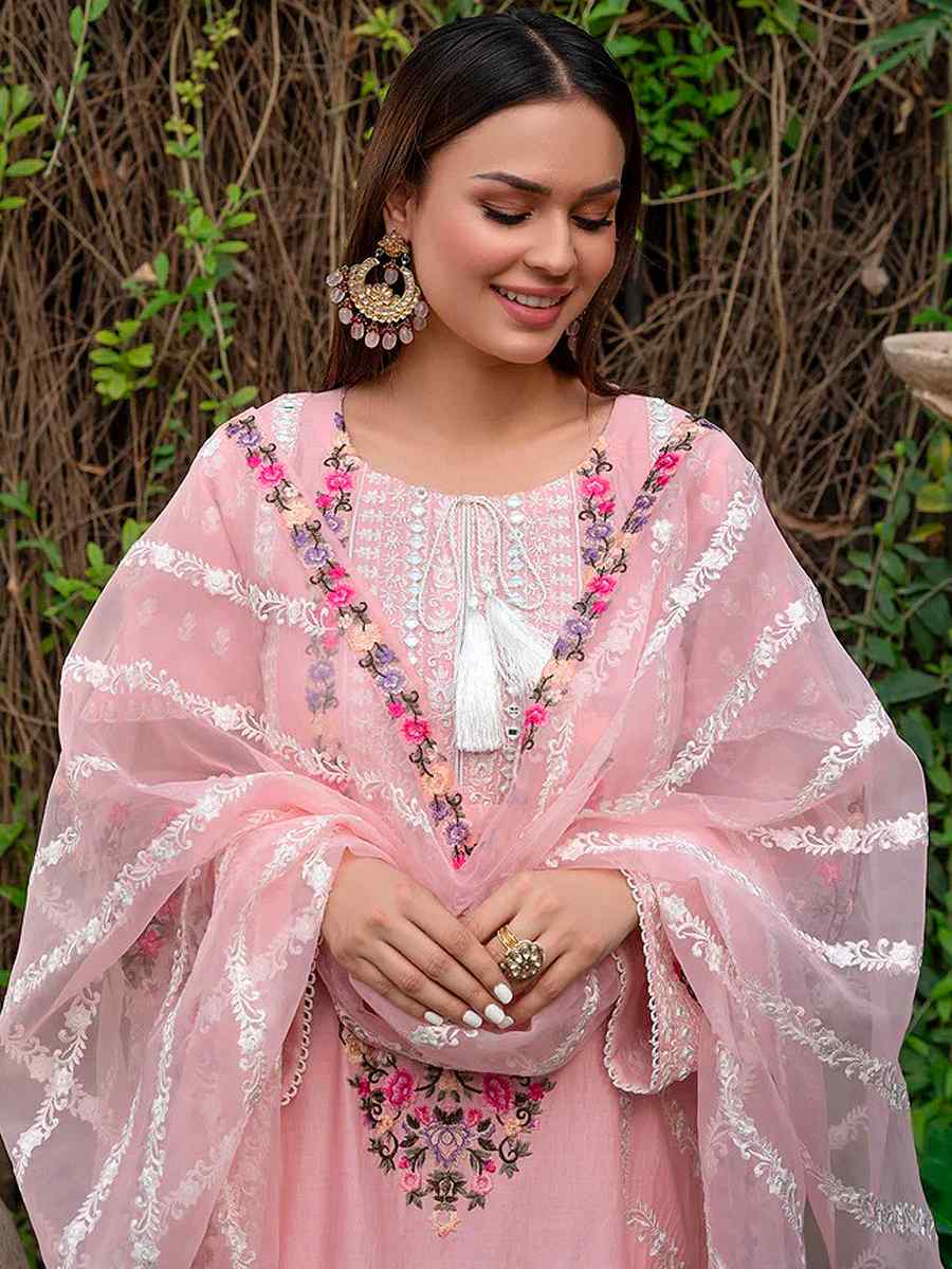 Pink Georgette Embroidered Festival Wedding Pant Salwar Kameez