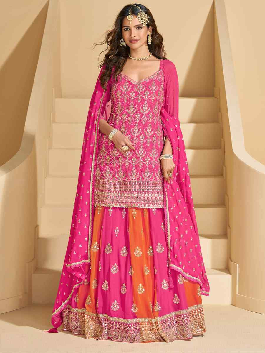 Pink Georgette Embroidered Festival Wedding Ready Skirt Salwar Kameez