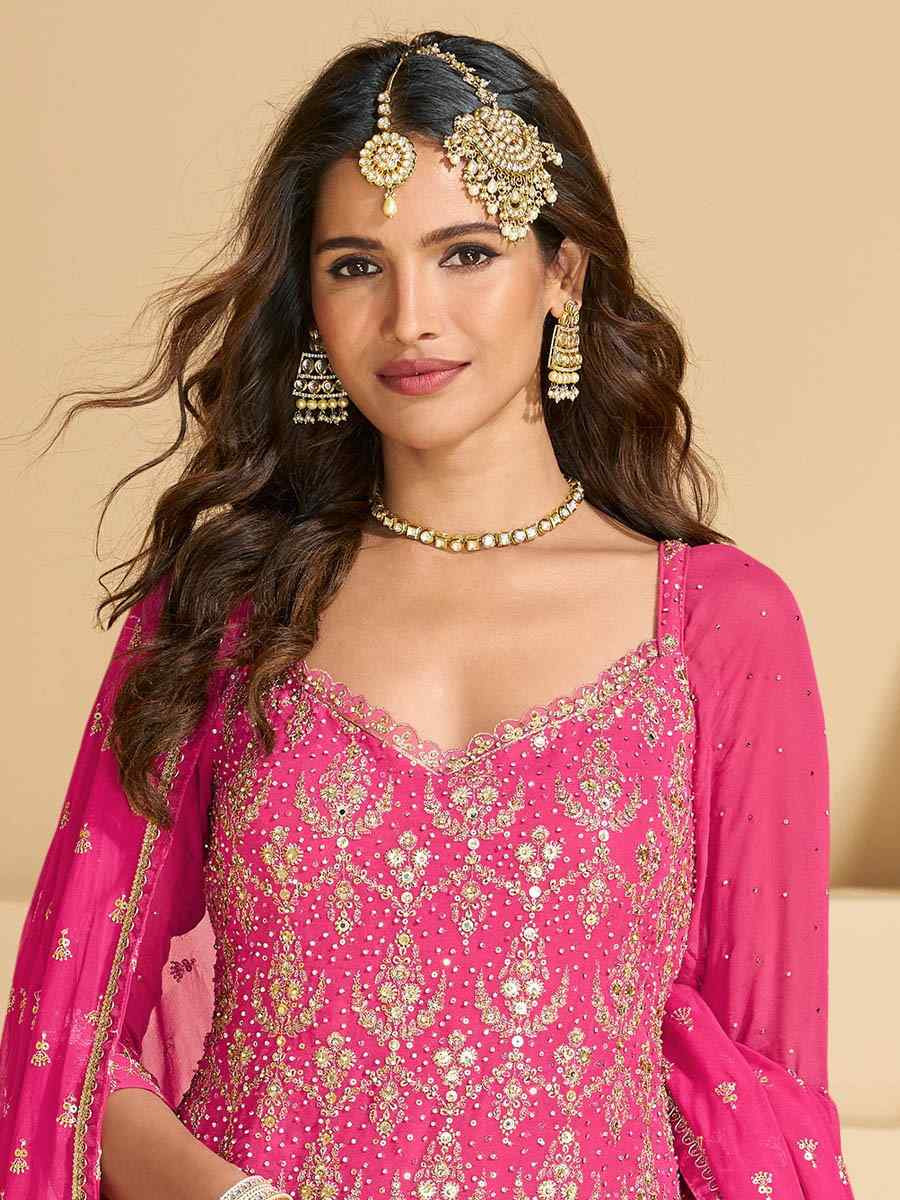 Pink Georgette Embroidered Festival Wedding Ready Skirt Salwar Kameez
