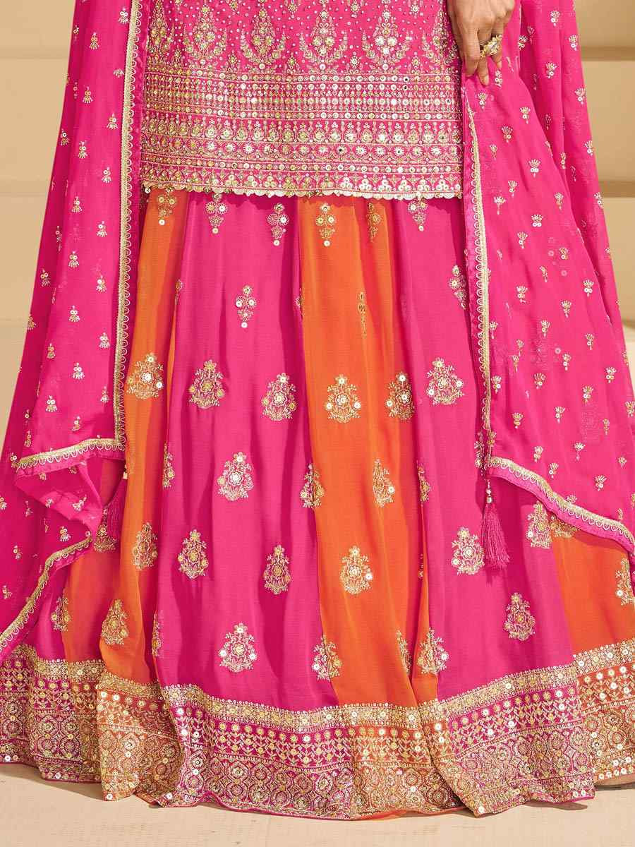 Pink Georgette Embroidered Festival Wedding Ready Skirt Salwar Kameez