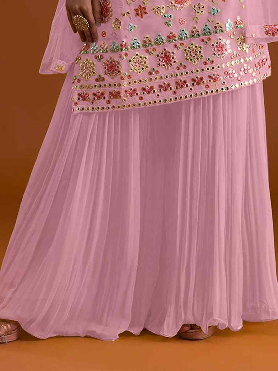 Pink Georgette Embroidered Festival Wedding Sharara Pant Salwar Kameez