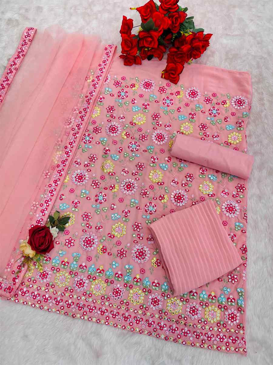 Pink Georgette Embroidered Festival Wedding Sharara Pant Salwar Kameez
