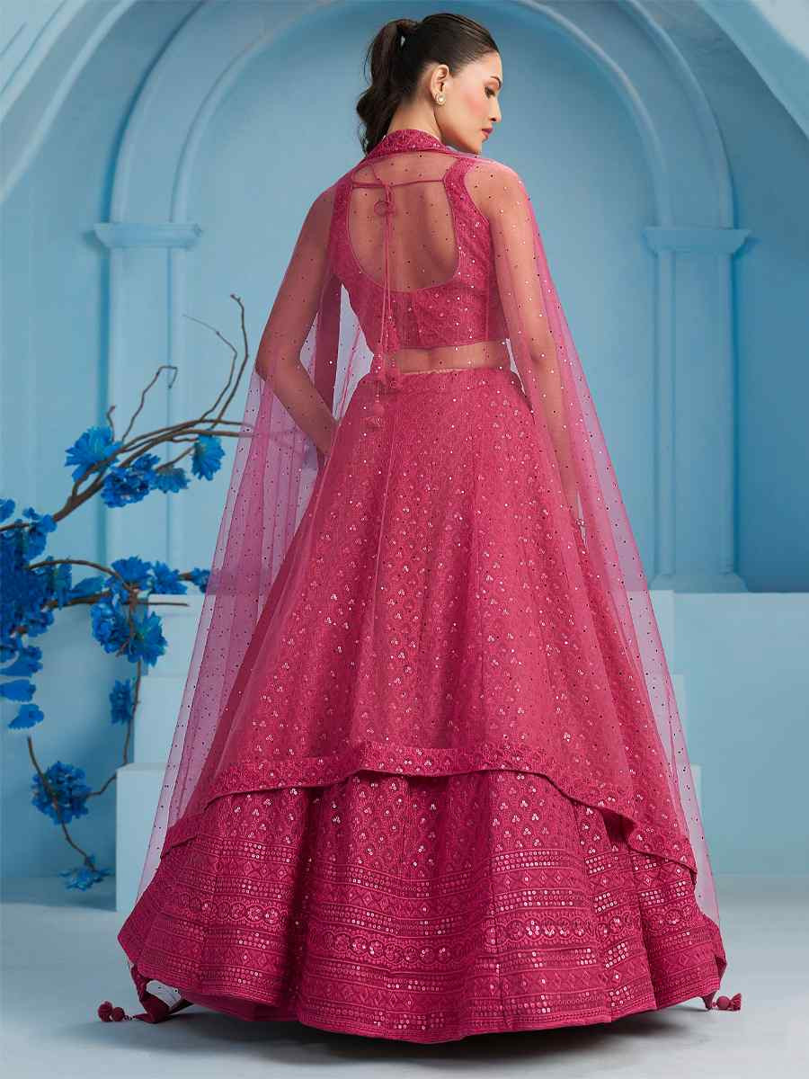 Pink Georgette Embroidered Reception Wedding Heavy Border Lehenga Choli