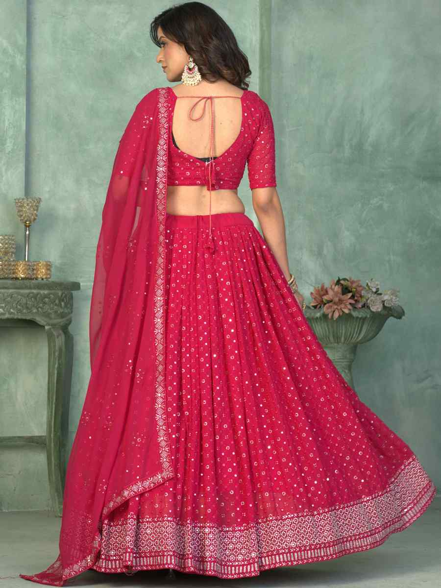 Pink Georgette Embroidered Reception Wedding Heavy Border Lehenga Choli