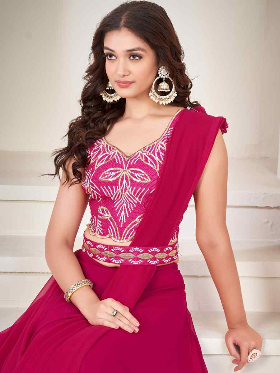 Pink Georgette Embroidered Reception Wedding Heavy Border Lehenga Choli