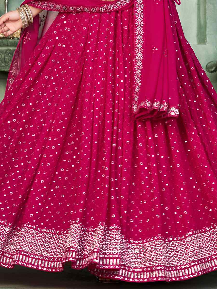 Pink Georgette Embroidered Reception Wedding Heavy Border Lehenga Choli