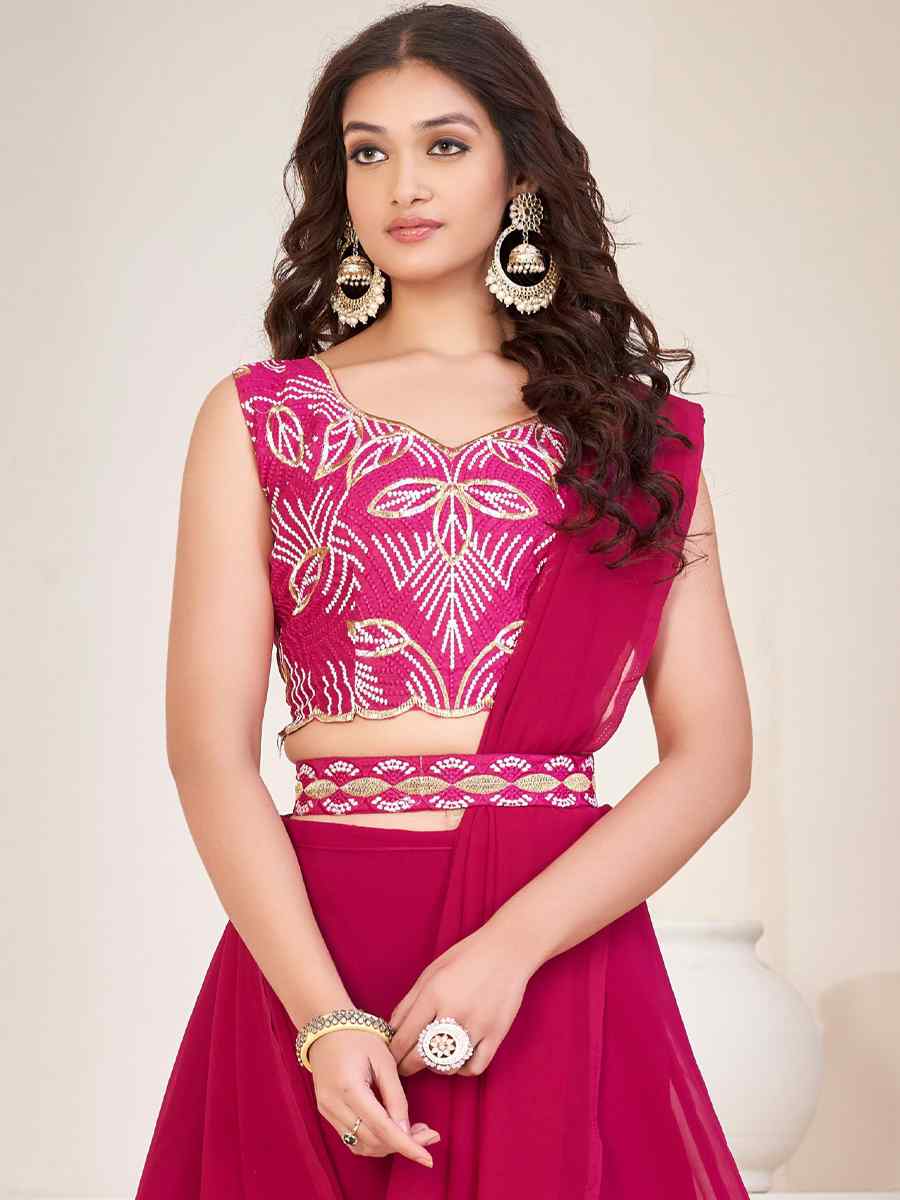 Pink Georgette Embroidered Reception Wedding Heavy Border Lehenga Choli