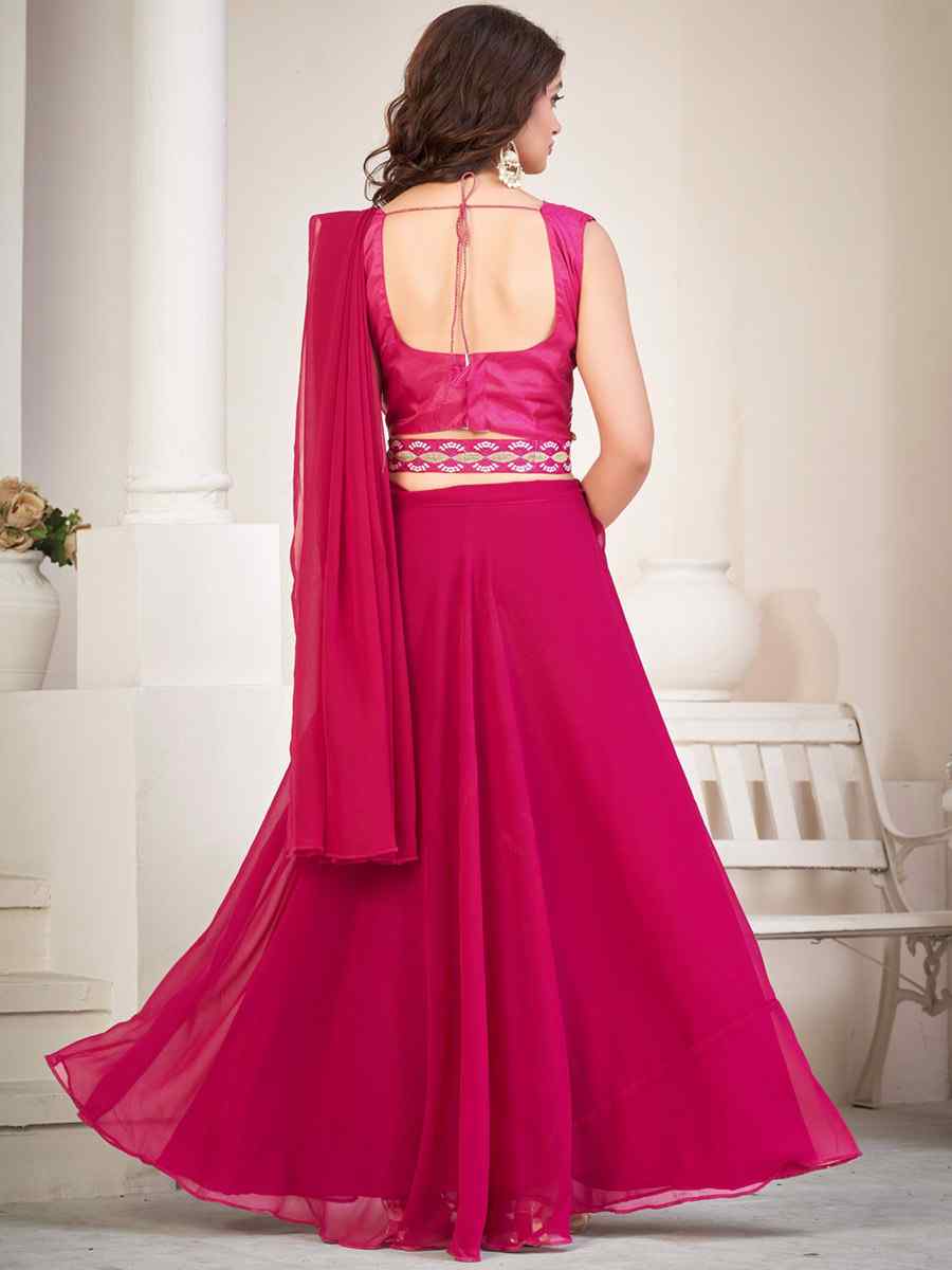 Pink Georgette Embroidered Reception Wedding Heavy Border Lehenga Choli