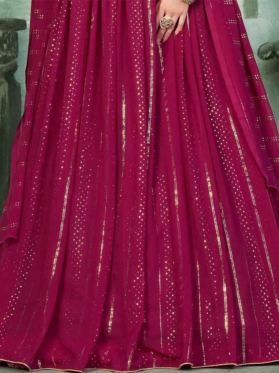 Pink Georgette Embroidered Reception Wedding Heavy Border Lehenga Choli