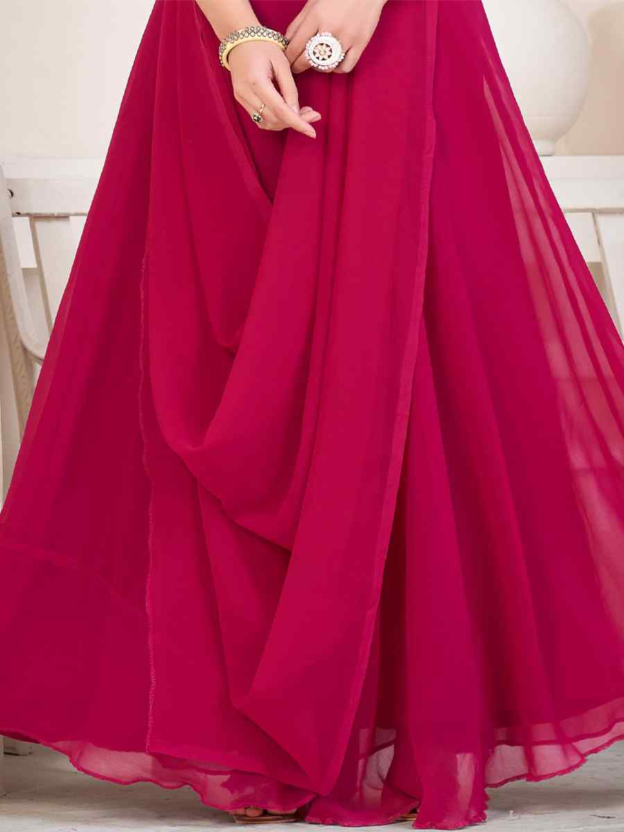 Pink Georgette Embroidered Reception Wedding Heavy Border Lehenga Choli