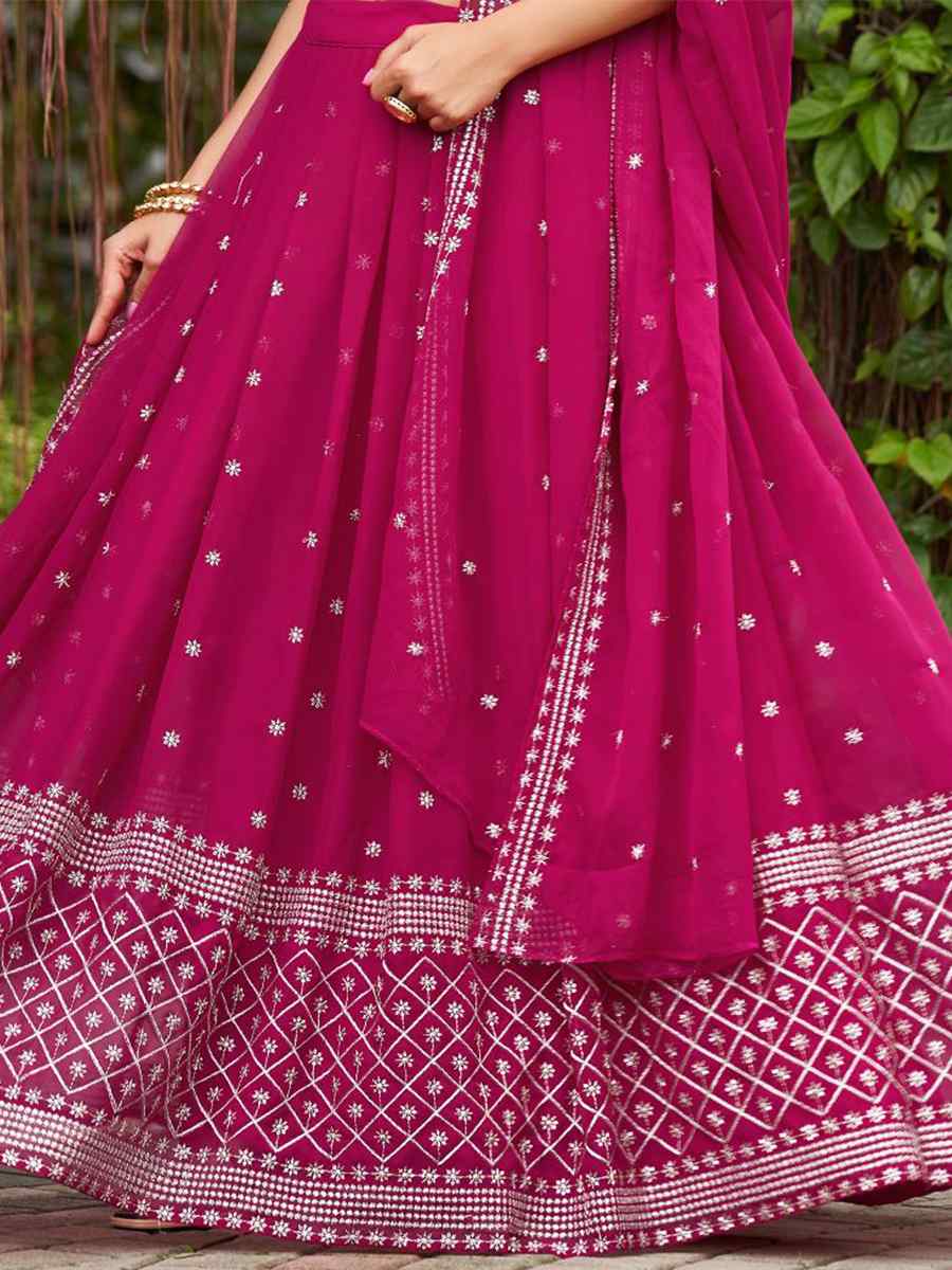 Pink Georgette Embroidered Reception Wedding Heavy Border Lehenga Choli