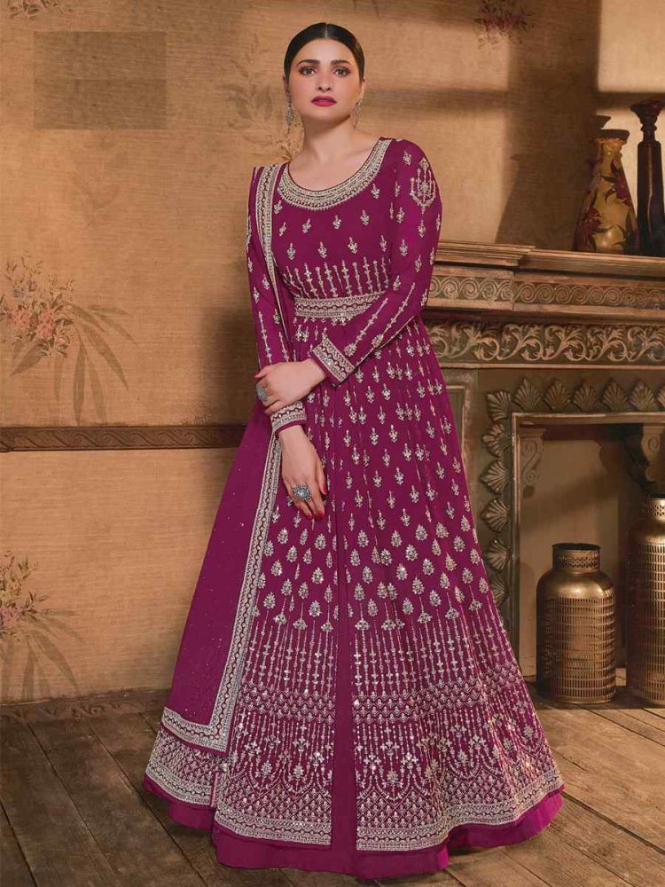 Pink Georgette Embroidered Wedding Festival Anarkali Bollywood Style Salwar Kameez