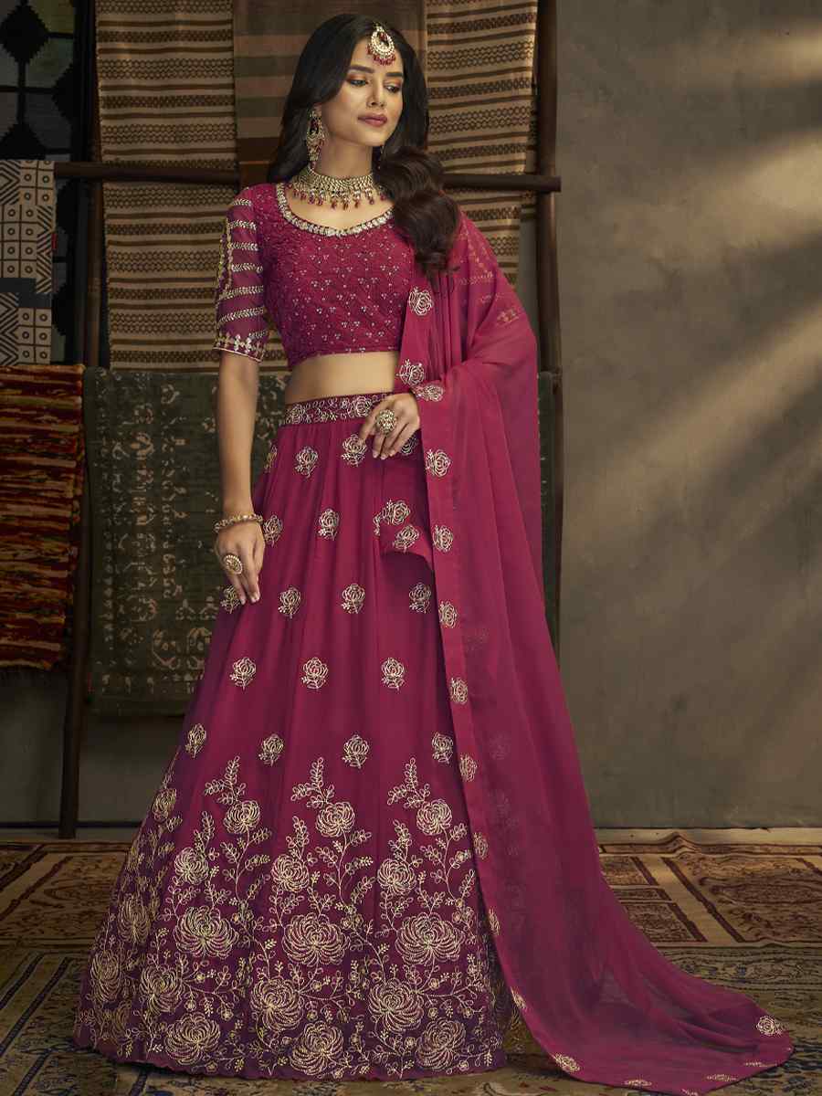 Pink Georgette Embroidered Wedding Festival Circular Lehenga Choli