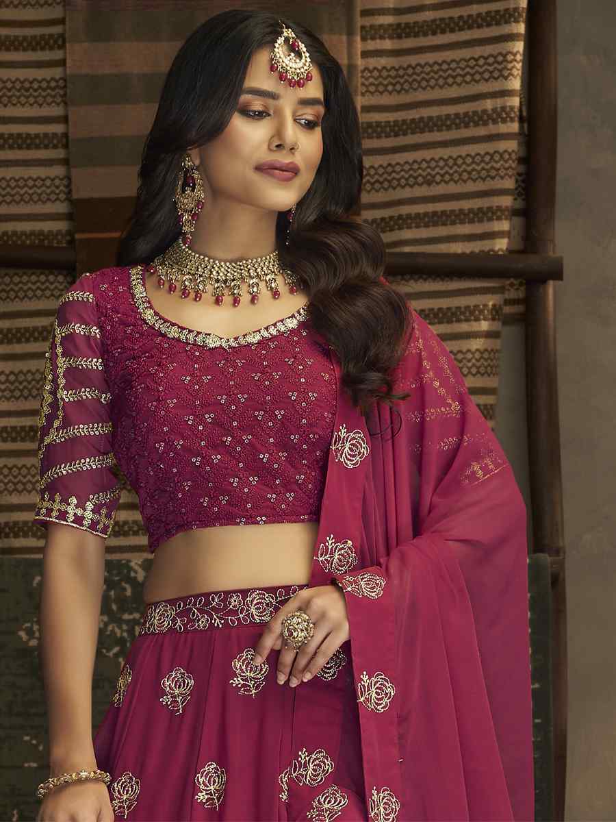 Pink Georgette Embroidered Wedding Festival Circular Lehenga Choli