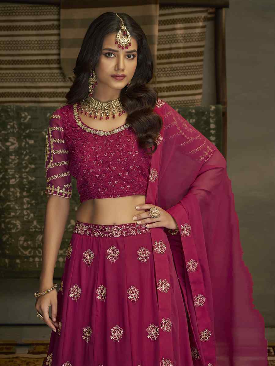 Pink Georgette Embroidered Wedding Festival Circular Lehenga Choli