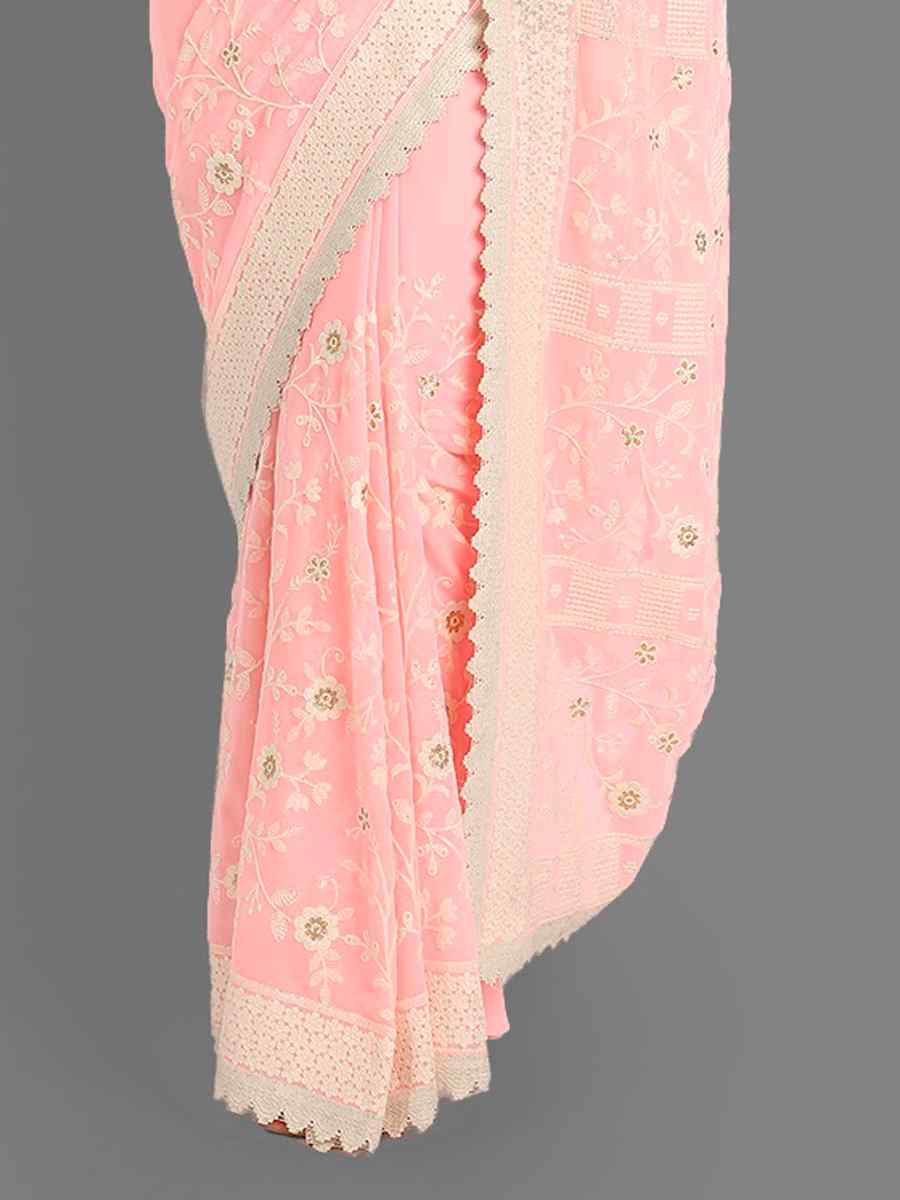 Pink Georgette Embroidered Wedding Festival Classic Style Saree