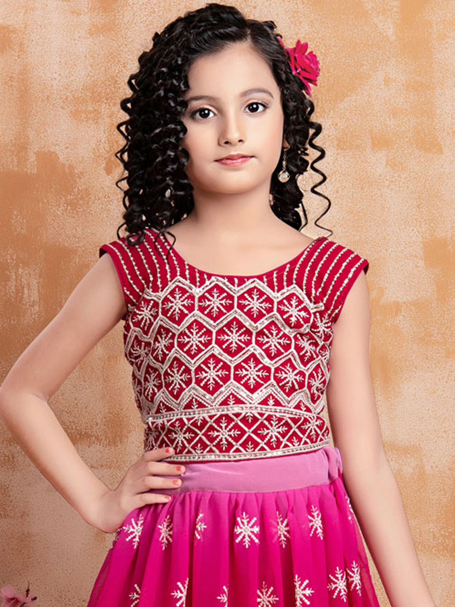 Pink Georgette Embroidered Wedding Festival Lehengas Girls Wear
