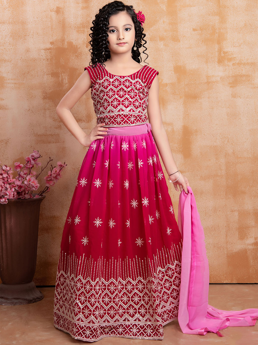 Pink Georgette Embroidered Wedding Festival Lehengas Girls Wear