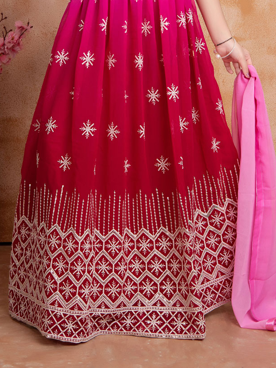 Pink Georgette Embroidered Wedding Festival Lehengas Girls Wear