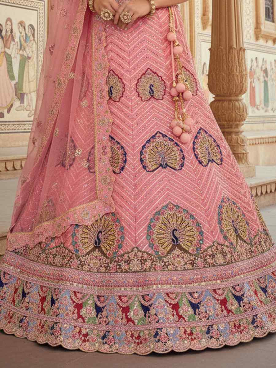 Pink Georgette Embroidered Wedding Reception Festival Heavy Border Lehenga Choli