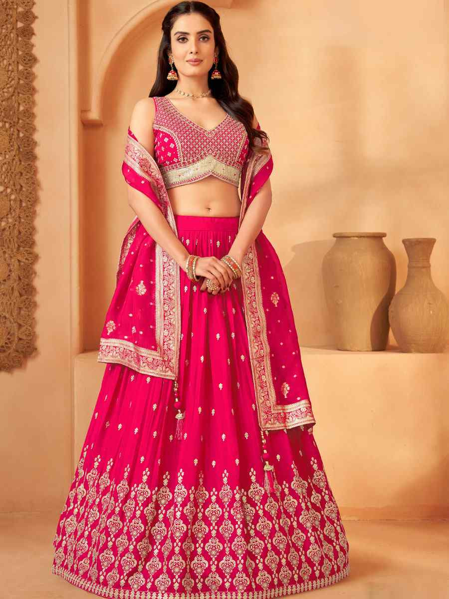 Pink Georgette Embroidered Wedding Reception Festival Ready Heavy Border Lehenga Choli
