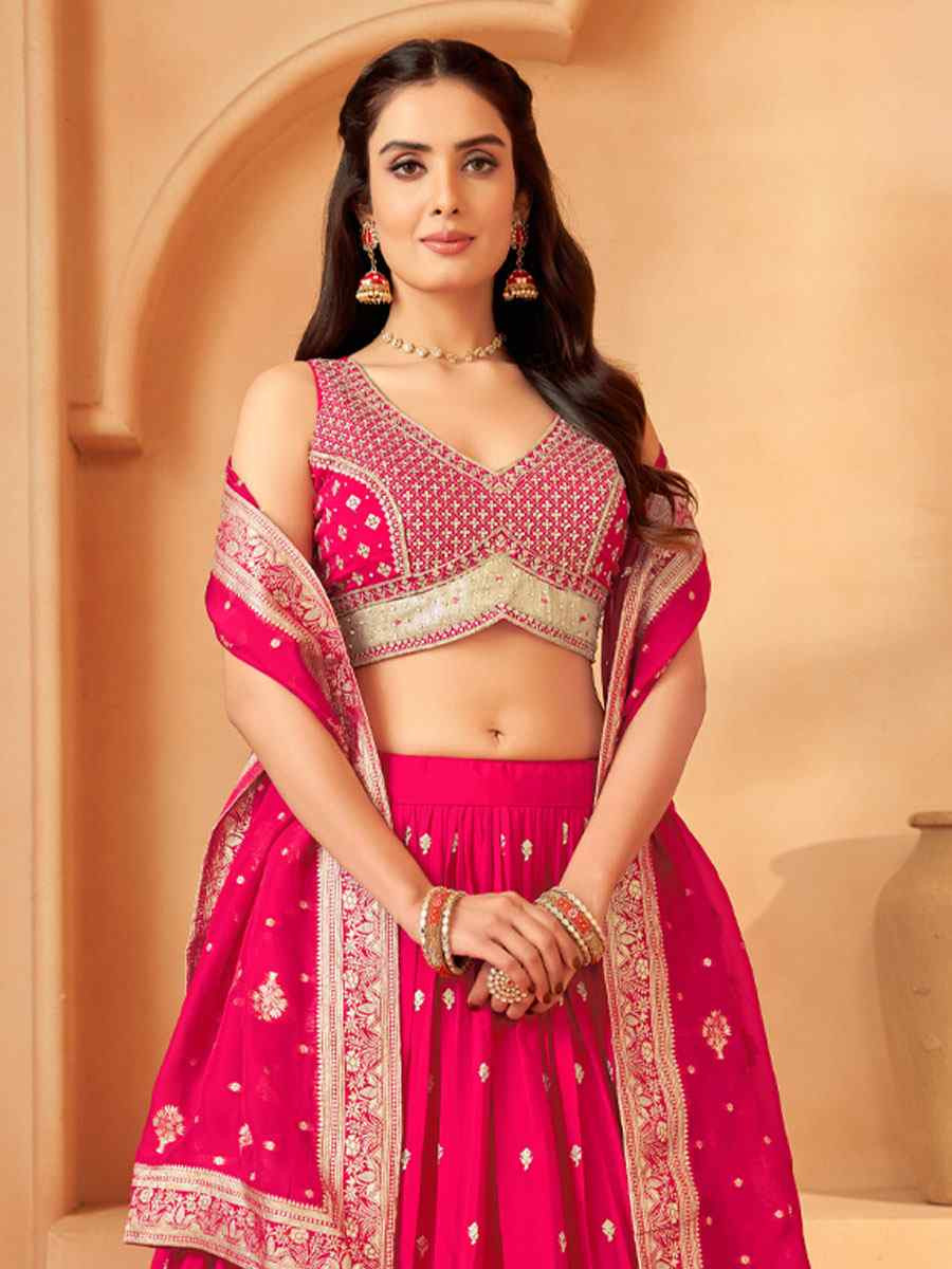 Pink Georgette Embroidered Wedding Reception Festival Ready Heavy Border Lehenga Choli