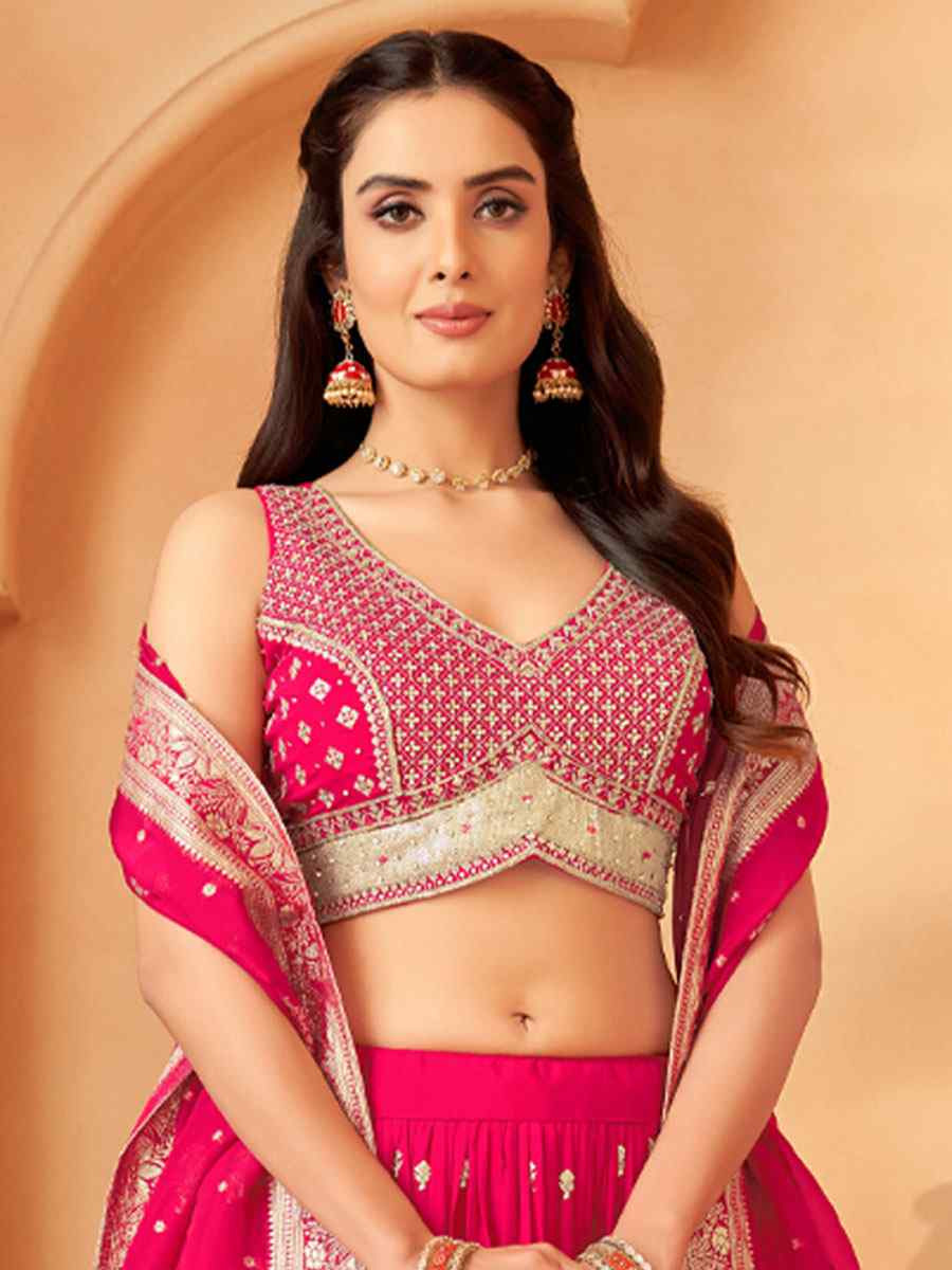 Pink Georgette Embroidered Wedding Reception Festival Ready Heavy Border Lehenga Choli