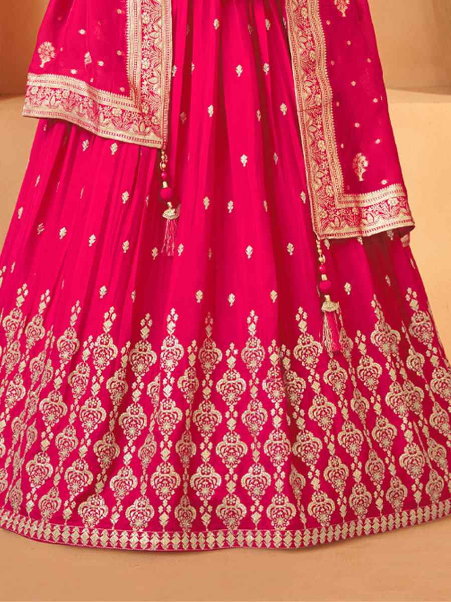 Pink Georgette Embroidered Wedding Reception Festival Ready Heavy Border Lehenga Choli