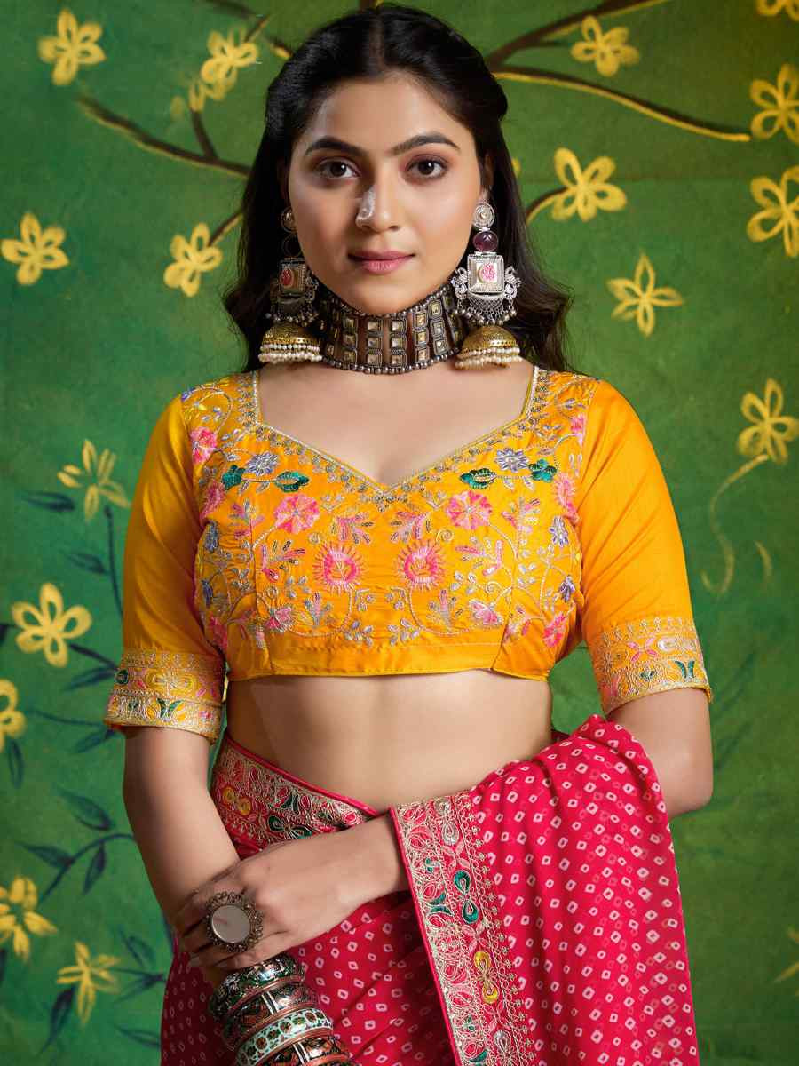 Pink Georgette Embroidery Bridal Reception Festival Wedding Fancy Heavy Border Saree