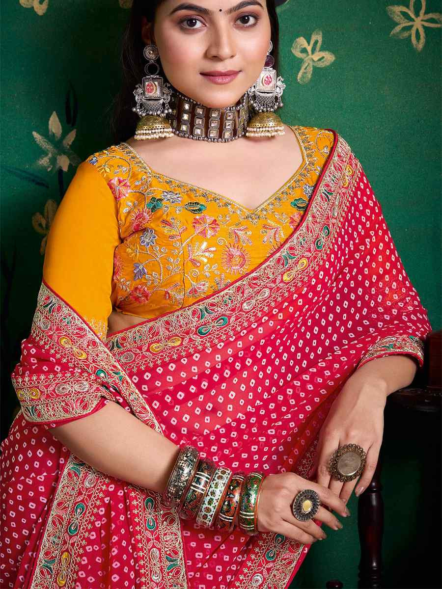 Pink Georgette Embroidery Bridal Reception Festival Wedding Fancy Heavy Border Saree