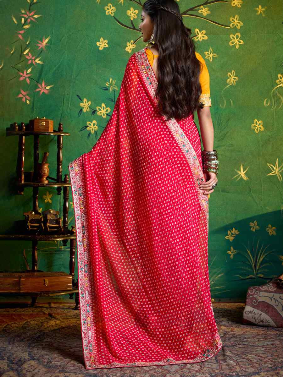 Pink Georgette Embroidery Bridal Reception Festival Wedding Fancy Heavy Border Saree