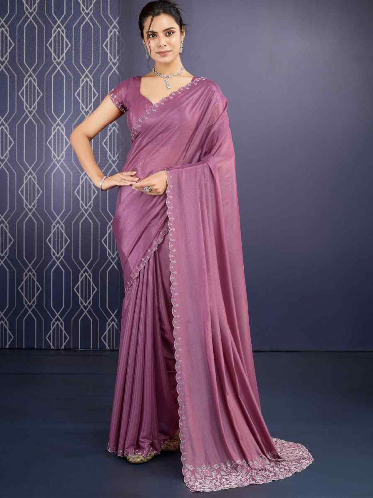 Image of Pink Georgette Embroidery Casual Reception Festival Wedding Fancy Heavy Border Sarees