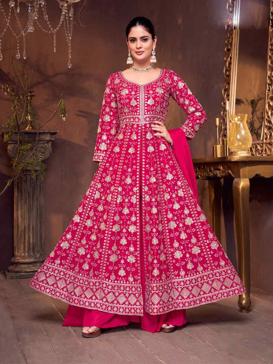 Pink Georgette Embroidery Party Wedding Festival Casual Ready Anarkali Salwar Kameez