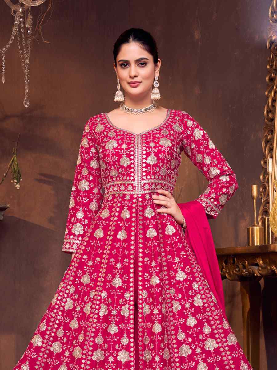 Pink Georgette Embroidery Party Wedding Festival Casual Ready Anarkali Salwar Kameez