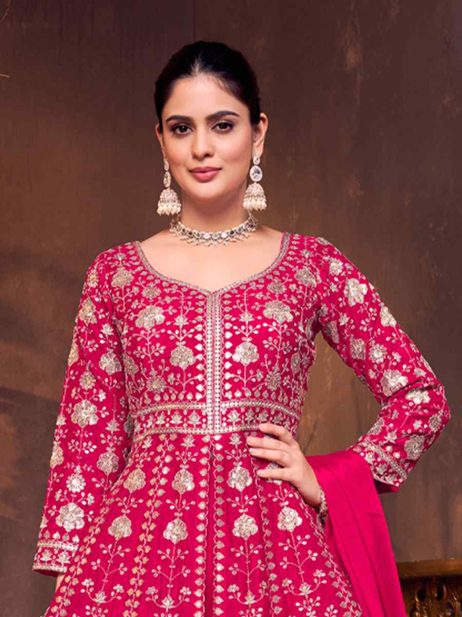 Pink Georgette Embroidery Party Wedding Festival Casual Ready Anarkali Salwar Kameez