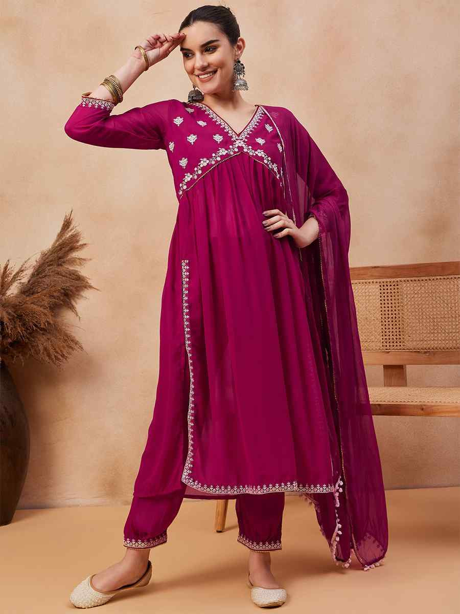 Pink Georgette Embroidery Party Wedding Festival Casual Ready Anarkali Salwar Kameez