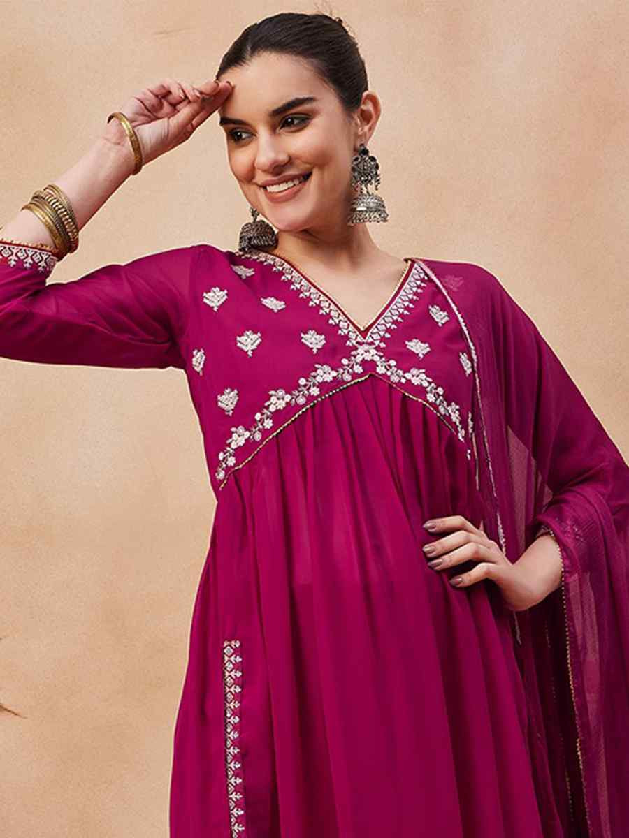 Pink Georgette Embroidery Party Wedding Festival Casual Ready Anarkali Salwar Kameez